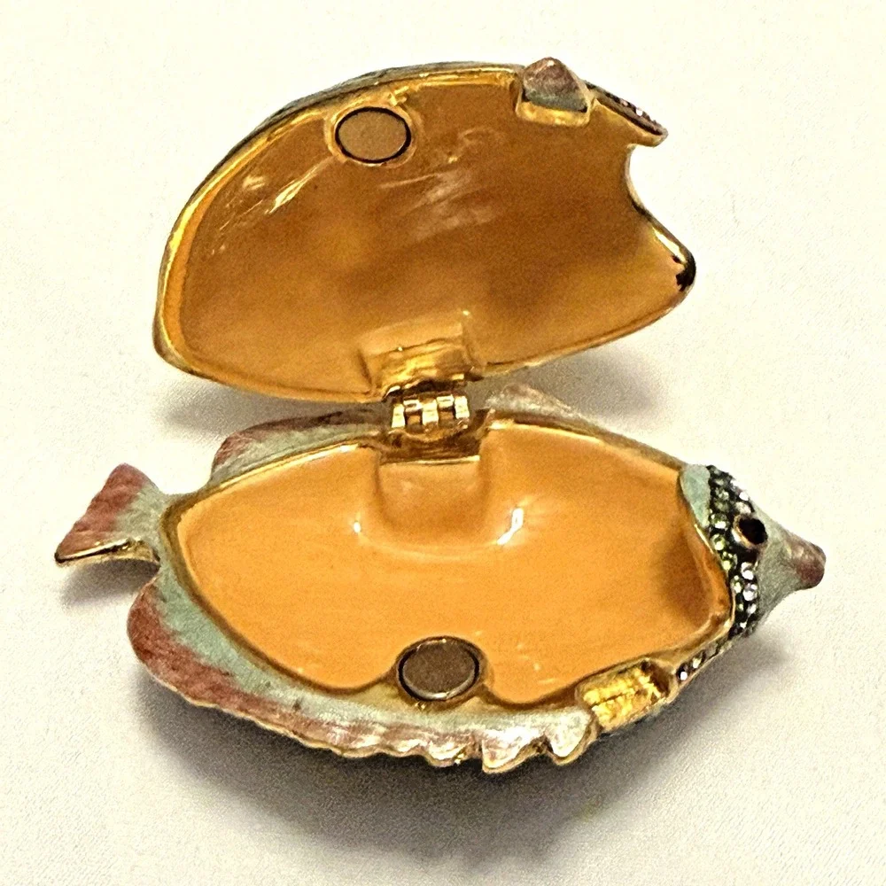 Vintage Versailles Multicolor Fish Enamel Trinket Box Jeweled Crystal‎ Hinged